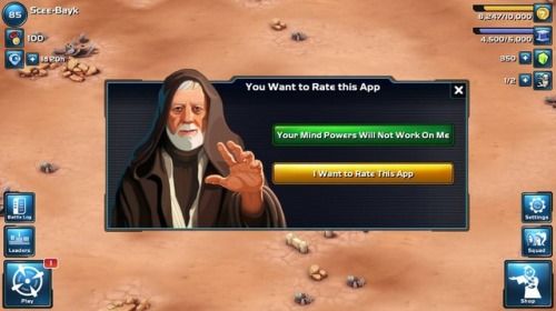 App rating prompt meme - Obi-Wan prompting user that they want to rate the app.